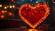 © VISUAL BACKGROUND - A large heart shaped lighted sign in front of a stage with a red curtain