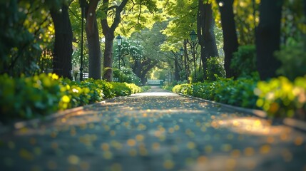 Poster - An empty park alley on a spring day : Generative AI