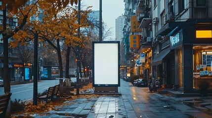 Wall Mural - Modern Advertisement billboard in street Vertical blank digital billboard mockup at bus stop in city street Outdoor billboard mockup for advertisement placement : Generative AI