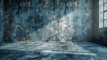 Poster - Empty warehouse room with Grungy stucco concrete wall floor room as background corner of old grunge interior Abstract architecture background : Generative AI
