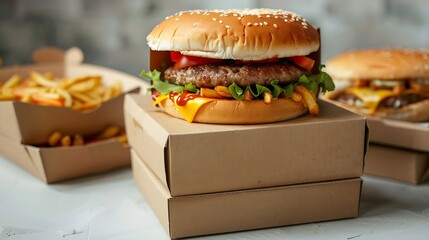 Poster - Stack of fast food Boxes on white Background : Generative AI