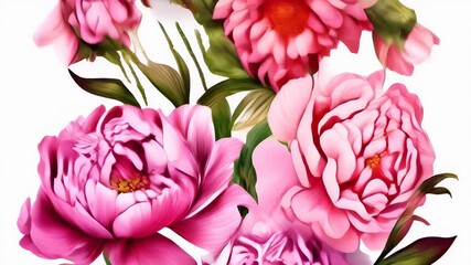 Sticker - Beautiful pink peonies bloom in vibrant colors during spring in a lush garden