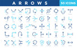 © Gravisio - Arrows icon set with bounce, bounce up, reflected, down left, refresh, minimize, penetrate arrow, process, upload, three junction icon. Simple flat vector