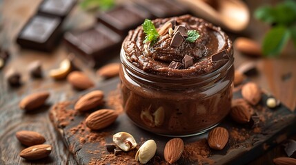 Poster - Chocolate paste with nuts in a jar Dessert Vegetarian food : Generative AI