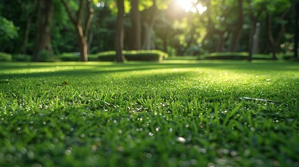 Poster - Green square lawn and forest natural landscape in city park : Generative AI