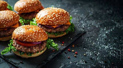 Canvas Print - Homemade burgers on dark background : Generative AI