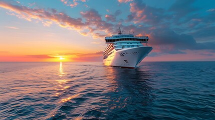 Canvas Print - Cruise Ship Cruise Liners beautiful white cruise ship above luxury cruise in the ocean sea at sunset time concept exclusive tourism travel on holiday take a vacation time on summer : Generative AI