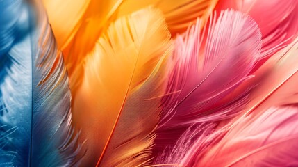 Poster - Colorful feather background Copy space : Generative AI