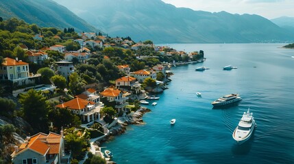 Wall Mural - Luxury coastline of Town of Tivat archipelago of Montenegro : Generative AI