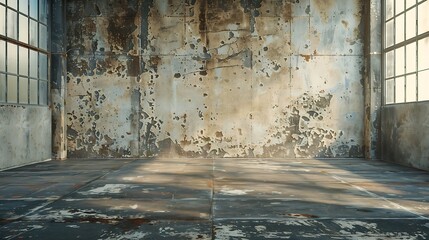 Wall Mural - Empty warehouse room with Grungy stucco concrete wall floor room as background corner of old grunge interior Abstract architecture background : Generative AI