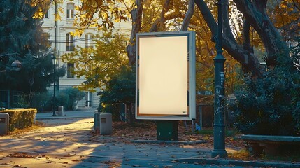 Wall Mural - white blank advertising billboard street mockup panel digital lightbox poster ad banner board bus shelter advertising green park background vertical format sign stucco facades european : Generative AI