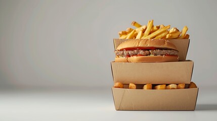 Poster - Stack of fast food Boxes on white Background : Generative AI
