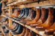 © TuruMuru - Luxurious display of brown leather shoes and boots in the store Many classic styles available