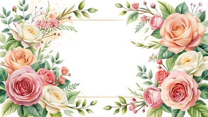 floral frame with roses and decorative leaves. watercolor wedding, invitation design. floral element