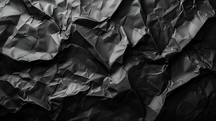 Poster - Empty crumpled wet black paper blank texture copy space wall horizontal background : Generative AI