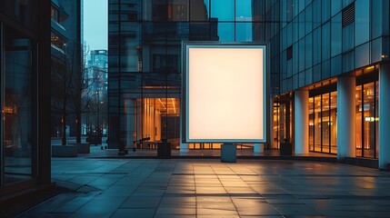 Blank white advertising billboard in front of the modern office building : Generative AI