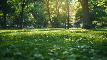 Poster - Green square lawn and forest natural landscape in city park : Generative AI