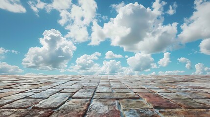 Poster - Empty brick floor and sky clouds background : Generative AI