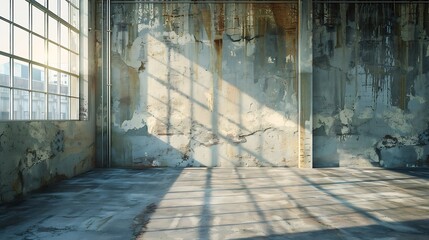 Poster - Empty warehouse room with Grungy stucco concrete wall floor room as background corner of old grunge interior Abstract architecture background : Generative AI