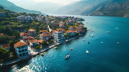 Wall Mural - Luxury coastline of Town of Tivat archipelago of Montenegro : Generative AI