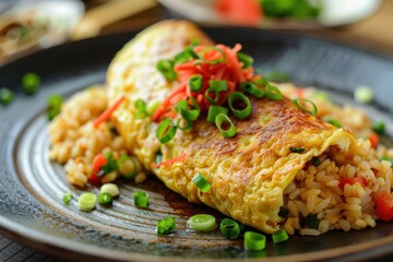 Wall Mural - Asian style omurice fried rice with omelet wrapper