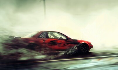 Wall Mural - Blurry side view drifting car