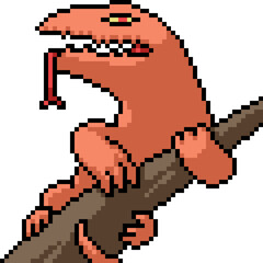 Sticker - pixel art of orange lizard on tree