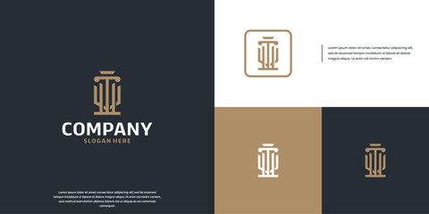 Wall Mural - legal logo with shield and pillars, modern abstract, logo design illustration.