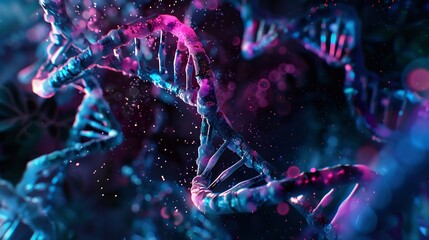 Poster - Glowing DNA Double Helix in a Dark Background