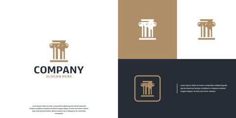 Canvas Print - legal consultancy logo with pillar symbol, balance, logo design illustration.