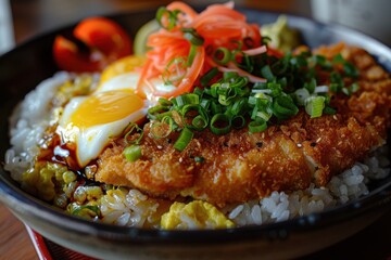 Poster - Detailed image of tasty Japanese tonkatsu omurice dish