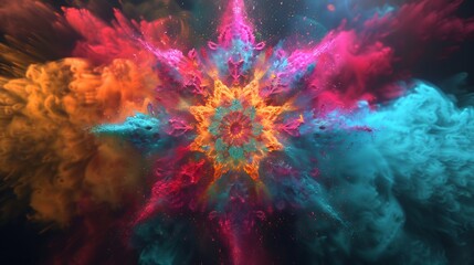 Wall Mural - Abstract Colorful Explosion with Mandala