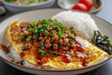 Sticker - Japanese omelette rice served on white plate