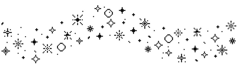 Wall Mural - pixel star retro 8 bit sparkle wavy border seamless frame. shiny game pixel art effect set. firework