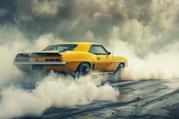 Wall Mural - Muscle car spinning tires in smoke on racetrack near Dupnitsa Bulgaria