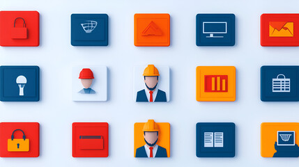 Wall Mural - Colorful 3D Icons for Website and App Design - Perfect for User Interface!