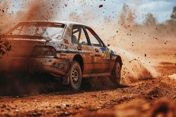 Wall Mural - Racing car on dirty track