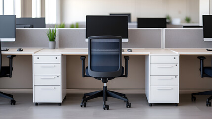 Wall Mural - Modern Office Workspace with Desk, Chair, and Computer - Perfect for Your Business Presentation