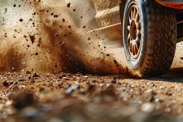 Wall Mural - Sand splashing from car on dirt track