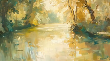 Wall Mural - Golden Reflections of a Tranquil River