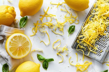 Wall Mural - Using lemon zest in Mediterranean dishes by grating the peel