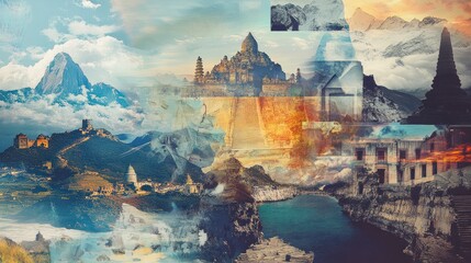 Abstract Collage of Ancient Structures and Landscapes