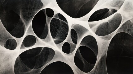 Abstract White Net with Circular Openings on a Black Background
