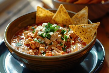 Poster - White Chicken Chili with Tortilla Chips made from scratch