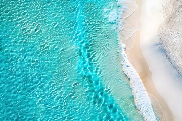 Wall Mural - Aerial View of Turquoise Ocean Water Meeting White Sandy Beach.