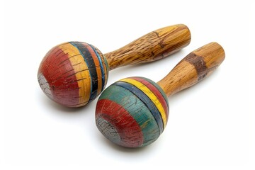 Wall Mural - Wooden maracas against white backdrop