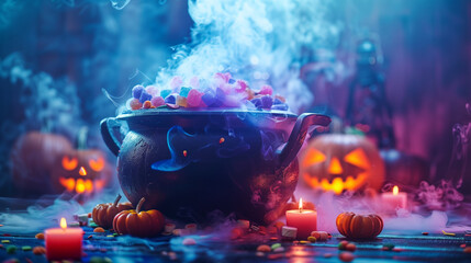 A cauldron filled with sweets for halloween