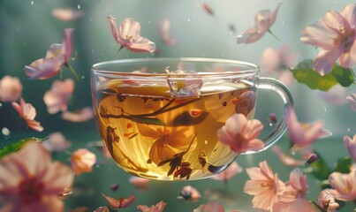 Wall Mural - Herbal tea with floating petals