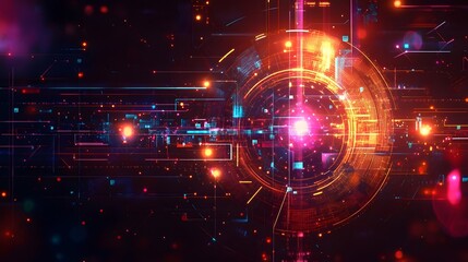 Wall Mural - 14. Abstract geomatics with digital circuit motifs and glowing accents