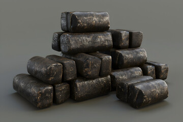 Wall Mural - A pile of dark grey, rough, square-shaped stones.